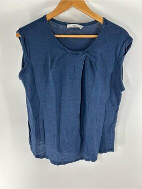 0039 Italy Linen Sleeveless Navy Pleated Front Tank Top
